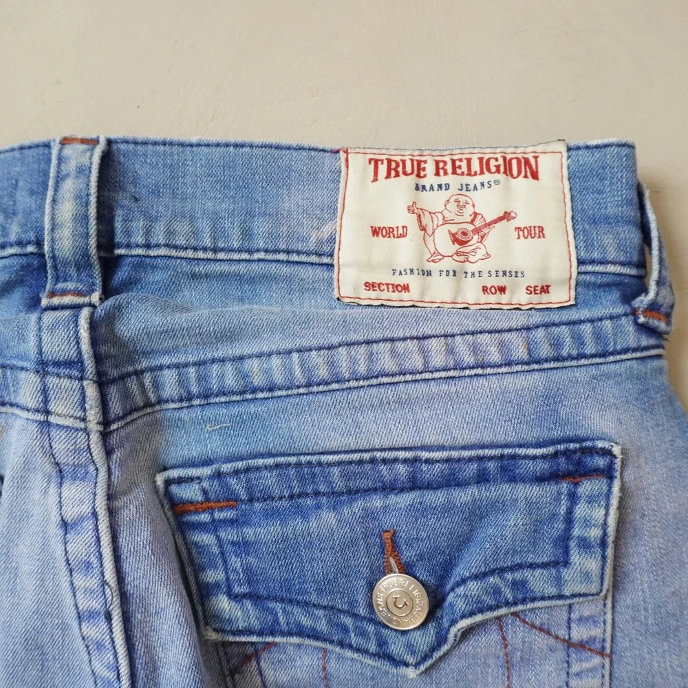 True Religion Ricky Relaxed Straight Jeans 31 Mens Blue Light Wash Horseshoe